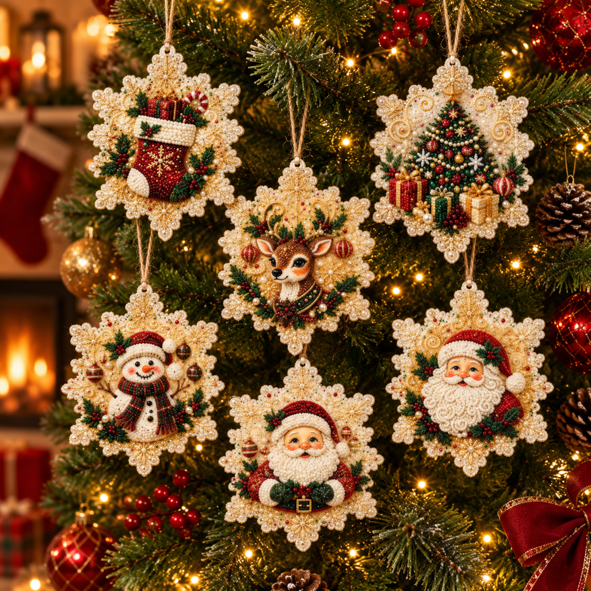 6PCS DIY Christmas Wooden Diamond Art Ornaments Kit ππͺ΅
